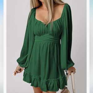 Elegant Green Long Sleeve Dress